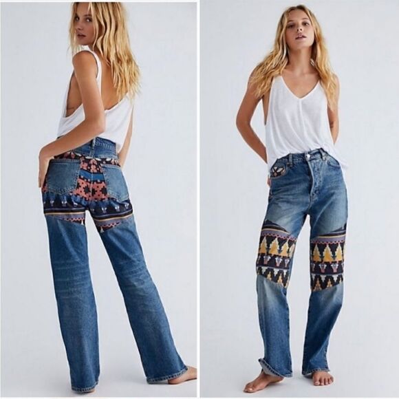 Free People Rocky Mountain Straight Leg Jeans In Alpine Blue Size 26 - Picture 1 of 10